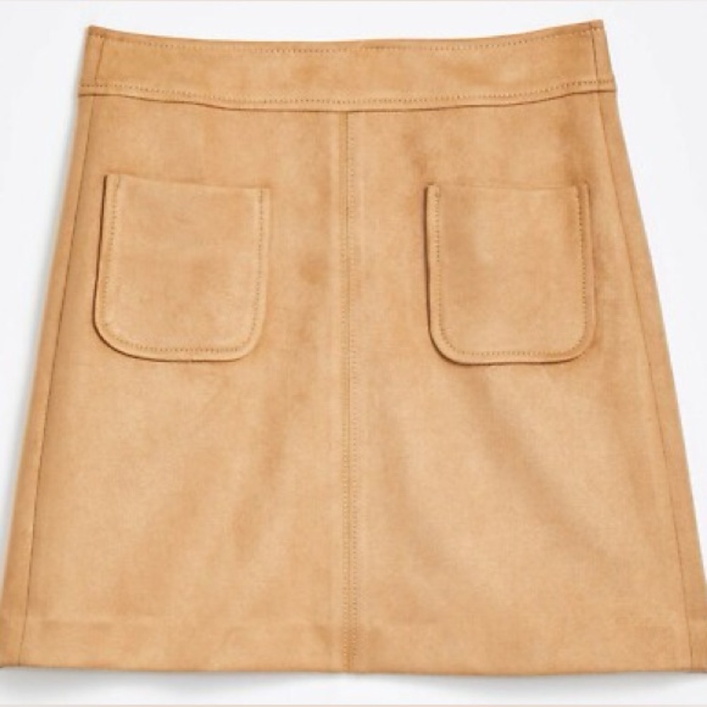 Ann Taylor LOFT Faux Suede Pocket Shift Mini Skirt Pale Camel